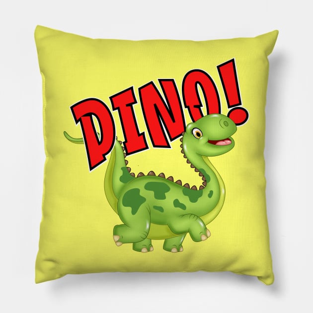 Cute Happy Dinosaur Green Dino Pillow by Dallen Fox