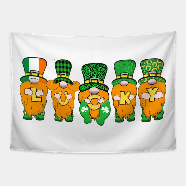 5 Cute Irish Gnomes Leprechauns Lucky Green Shamrocks Tapestry by Kdeal12