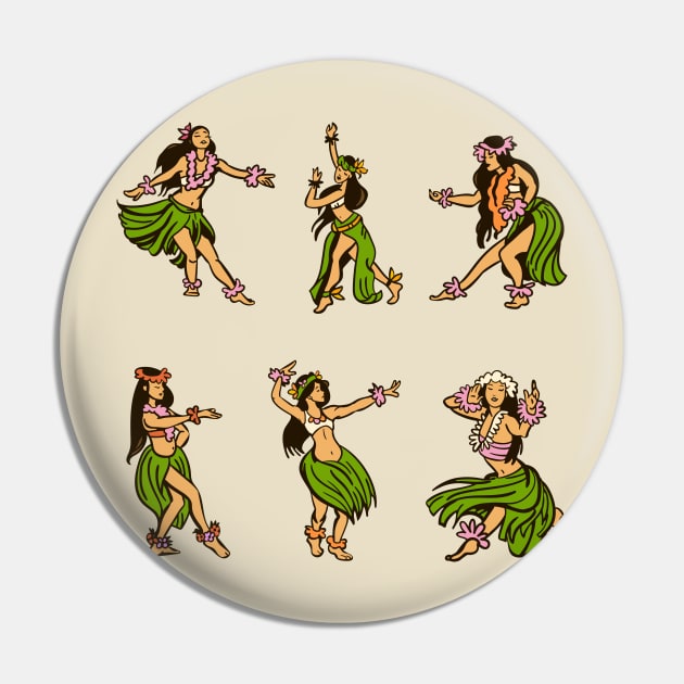 Vintage Hawaiian Hula Girls Illustration Pin by SLAG_Creative