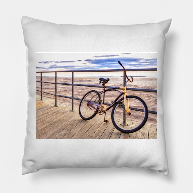 Bike on the Asbury Park Boardwalk Pillow by jforno