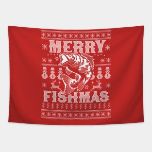 Merry Fishmas Funny Xmas Fishing - Ugly Christmas Sweater Tapestry