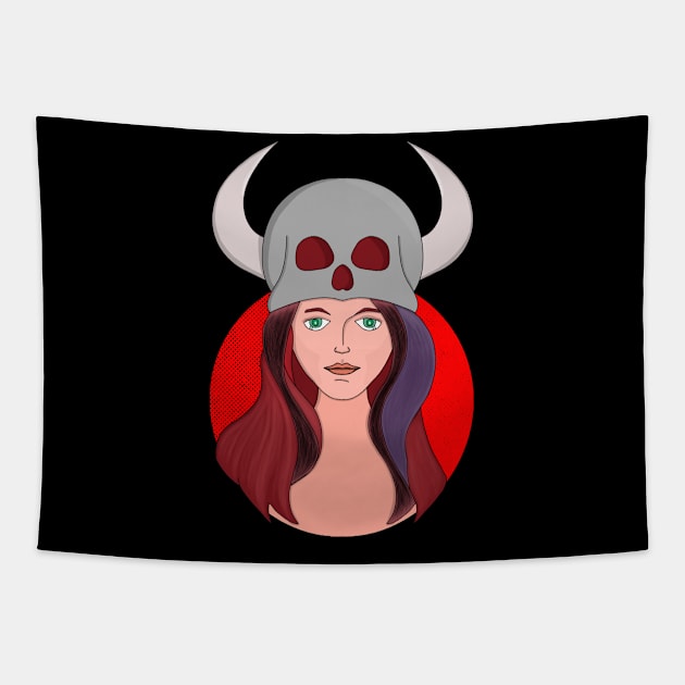 Woman Wearing a Skull With Horns Tapestry by DiegoCarvalho