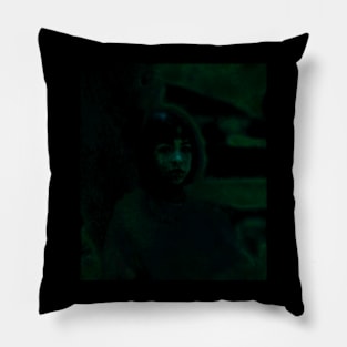 Portrait, digital collage and special processing. Lovely girl, sitting near tree. Night dreams. Night, green. Pillow