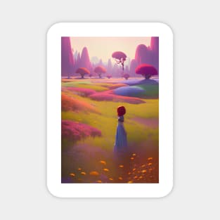 Anime Girl in Field of Red Flowers & Trees Magnet