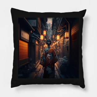 Girl wearing Kimono walking in Japan Pillow