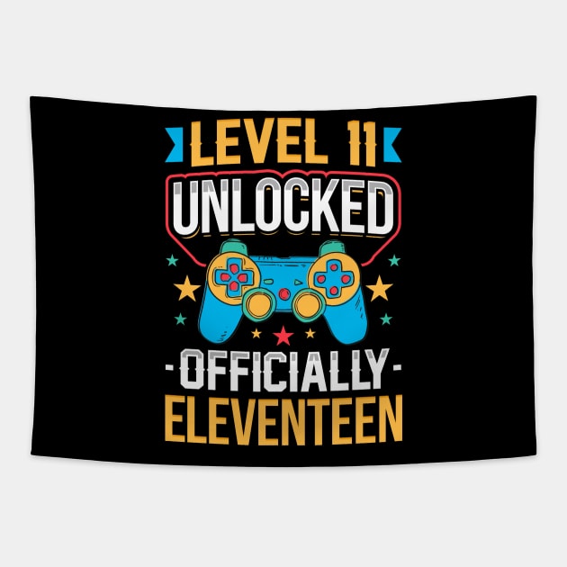 Level 11 Unlocked Officially Eleventeen Gamer Birthday Gift Tapestry by aneisha