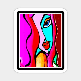 Young Girl Abstract Modern Art Colorful Psychedelic Print Magnet