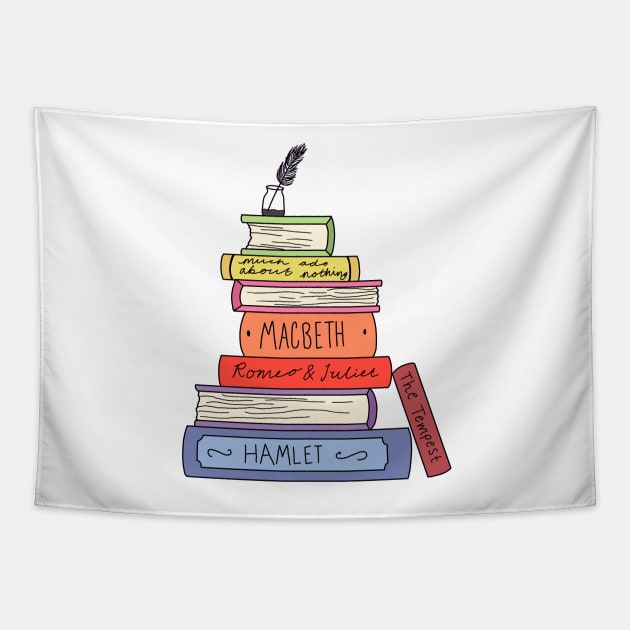 Shakespeare book stack Tapestry by bookloversclub