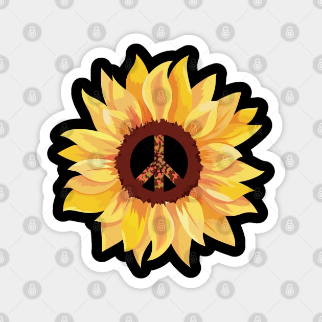 Sunflowers Peace Symbols Hippy Hippie Magnet by Happy Shirt