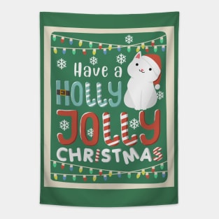 Cute Cat Have A Holly Jolly Christmas Tapestry