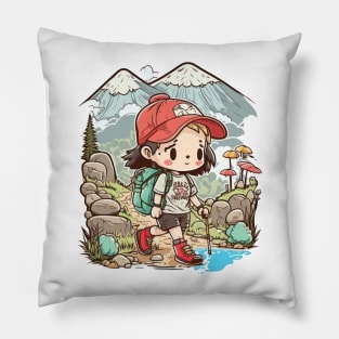 Exploring new heights with my hiking buddy Pillow