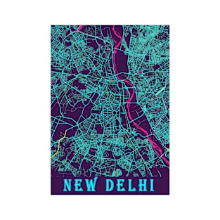 New Delhi Neon City Map, New Delhi Minimalist City Map Art Print T-Shirt