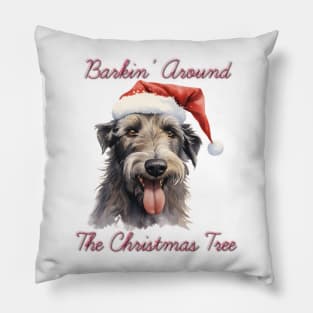 Christmas Irish Wolfhound Dog in Santa Hat Pillow