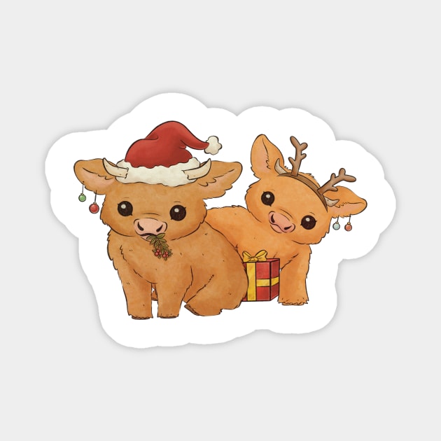 Christmas Cows Magnet by TimeSkiff