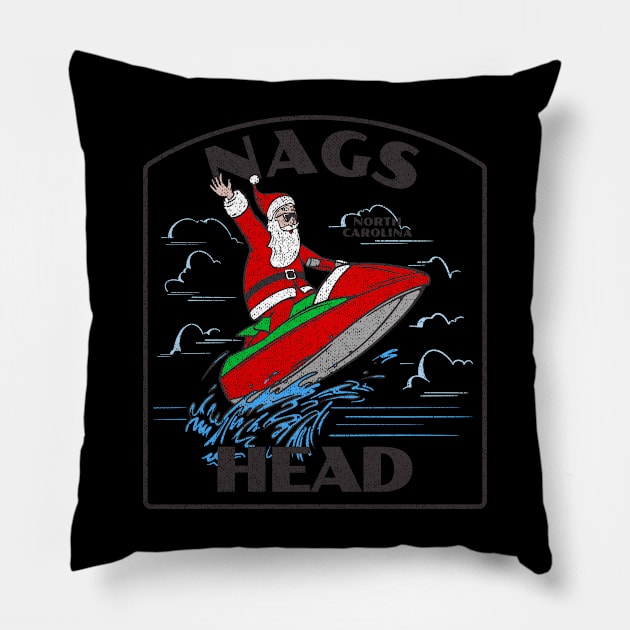 Nags Head, NC Christmas Vacationing Waterskiing Santa Pillow by Contentarama