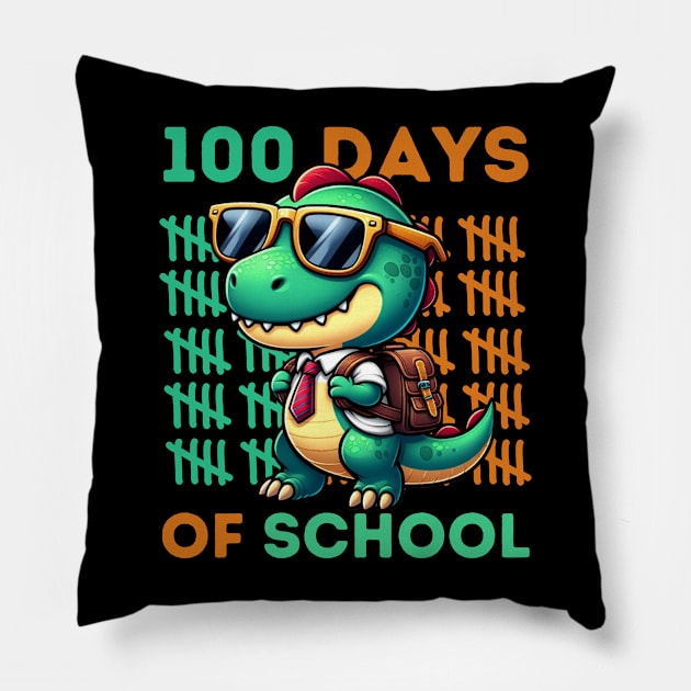 100th Day of School Teacher Dinosaur T-Rex 100 Days Kids Pillow by HBart