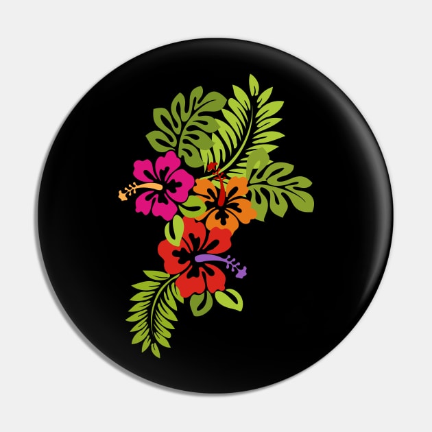 Tropical Hibiscus Blossoms Bouquet Pin by EDDArt