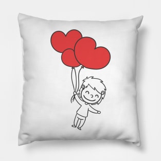 Valentine's Day - Boy with Heart Balloons Pillow