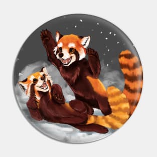 Red Pandas Playing in the Snow Pin