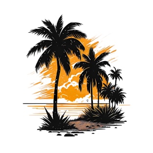 A retro sunny beach sunset and palm desing T-Shirt