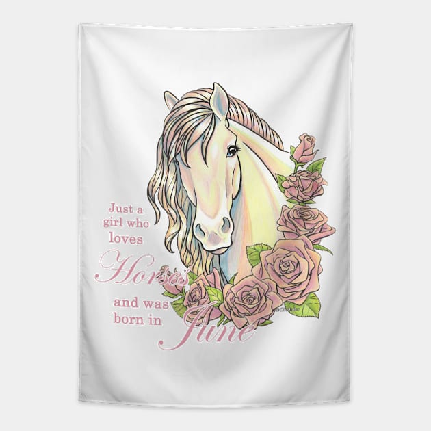 Girl Who Loves Horses Born in June Tapestry by lizstaley