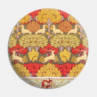 Deer and Trees,Squirrel,Doves and Rowan Red Yellow Art Nouveau Floral Pin