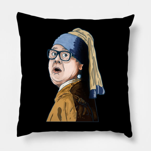 DeVito With A Pearl Earring Pillow by Harley Warren