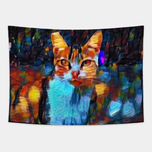 Abstract Colorful Cat Painting Tapestry