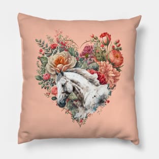 Horse in The Floral Heart Pillow