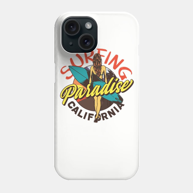 Surfing Paradise California Long Board Gift T-shirts Phone Case by gdimido