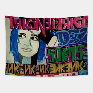 Girl with Blue Hair Graffiti Tapestry