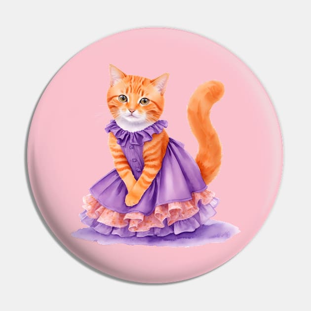 Ginger cat wearing purple dress for Halloween Pin by Luckymoney8888