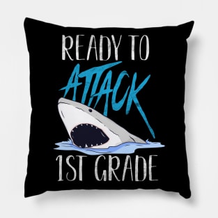 Funny Ready To Attack 1st Grade Shark First Day of School Gift Pillow