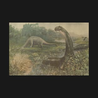 Vintage Dinosaur Paleoart - Brontosaurus and Diplodocus T-Shirt