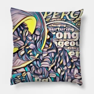 Coffee cup, graphic print in yellow, teal, and grey Pillow