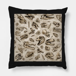 Dinosaur skull sketch tiled pattern tan natural Pillow