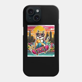 Cat wearing sunglasses and riding a skateboard Phone Case