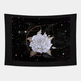 Geometric Gold Rose in Space (Black) Tapestry