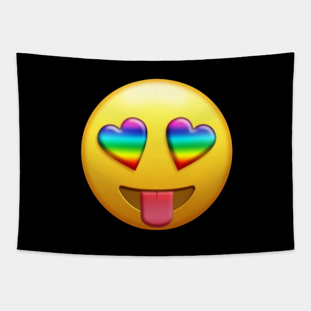 Smiling Face with Rainbow Heart-Eyes Tongue Out Gay Emoji | Pop Art Tapestry by williamcuccio