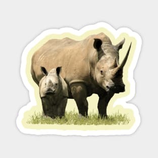 Rhino Mama with Baby in Kenya / Africa Magnet