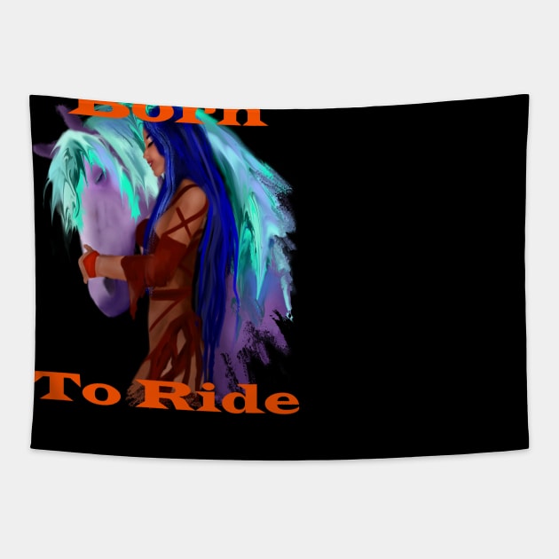 Born to ride horse riding colorful rainbow horse quote Tapestry by starchildsdesigns