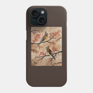 Cedar waxwing birds perched in a tree Phone Case