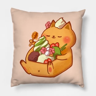 Cute Cat Strawberry Matcha Honey Toast Pillow