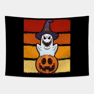 Ghost with Witch Hat Jack O Lantern Pumpkin Halloween Tapestry