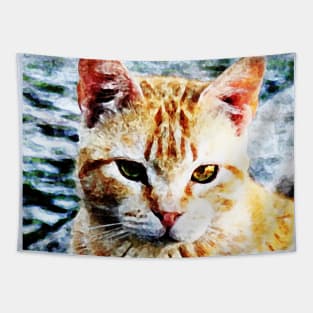 Young Yellow Cat Portrait Tapestry