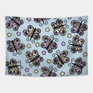 Cute Pastel Purple and Yellow Spring Butterflies, made by EndlessEmporium Tapestry