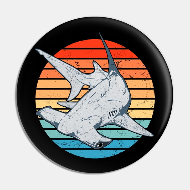 Hammerhead shark retro sunset Pin by NicGrayTees