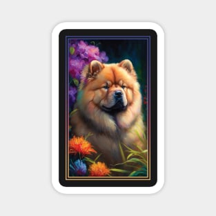 Chow Chow Dog Vibrant Tropical Flower Tall Digital Oil Painting Portrait 2 Magnet