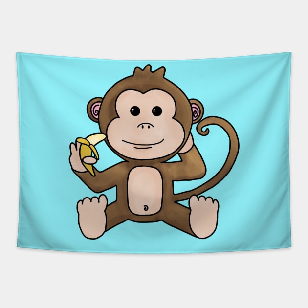 Cheeky Monkey Having a Banana Tapestry by Slightly Unhinged