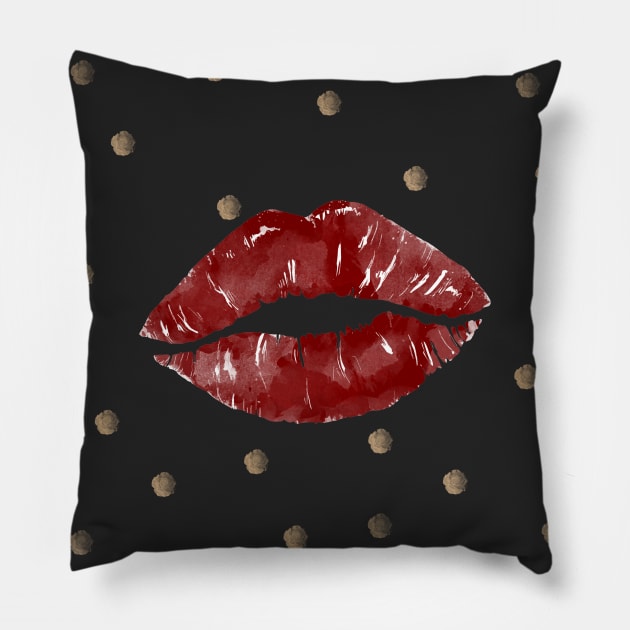 Red and Black Lipstick Stain Pattern Pillow by speckled